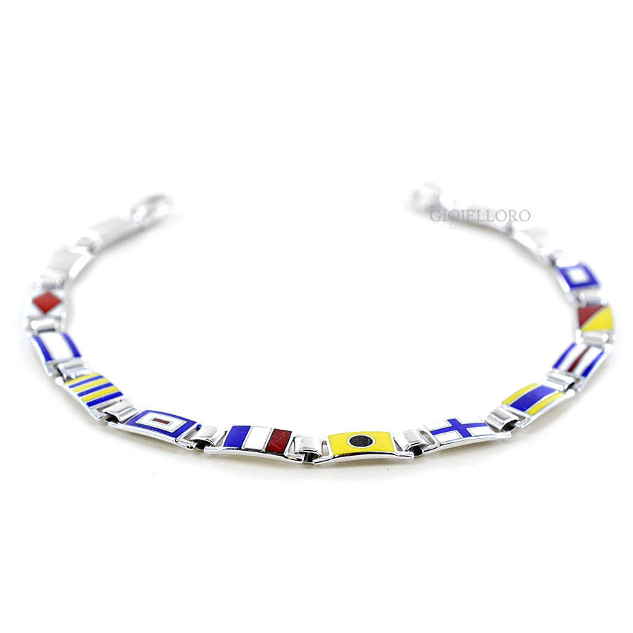 Bracciale Uomo In Acciaio Scuro Con Bandiere Nautiche, Maglie Alternate, Chiusura Regolabile 19-23 Cm, InSCINTILLE, Confezione Regalo - 4