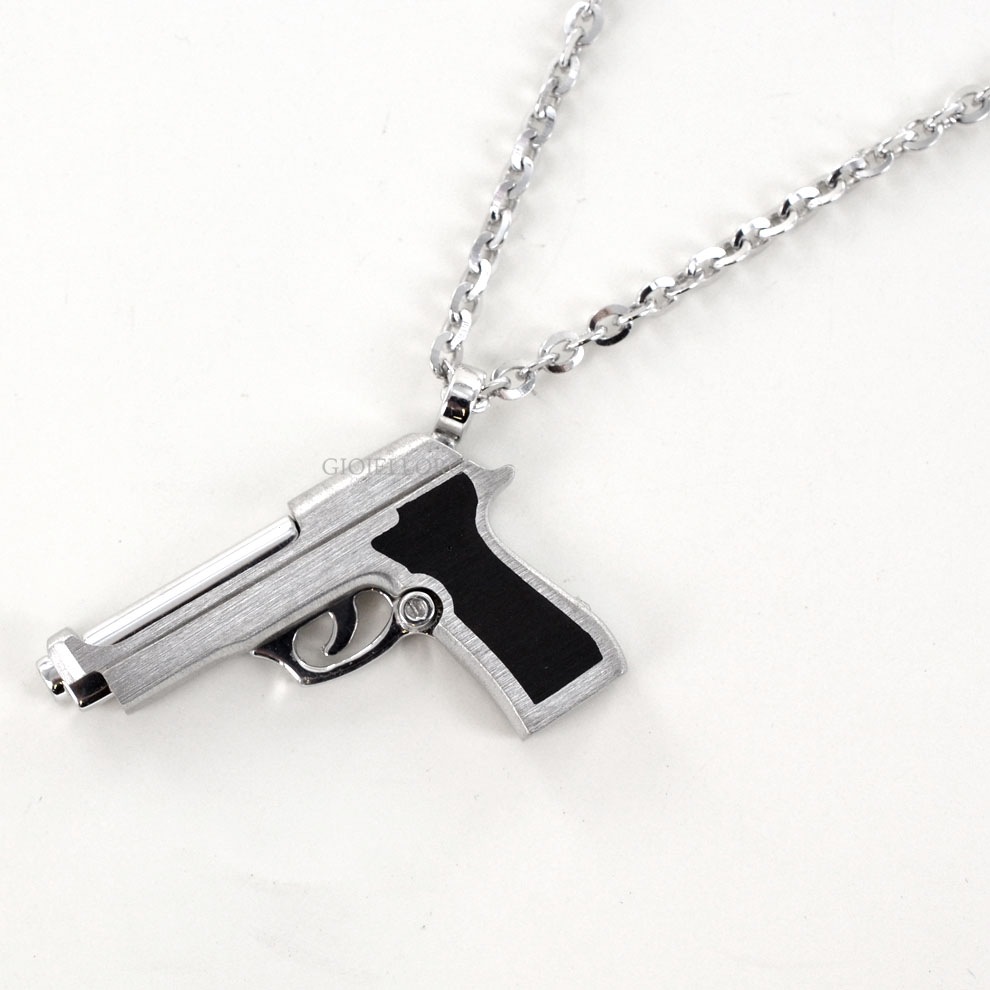 Collana Punk da Uomo con Ciondolo a Forma di Pistola in Acciaio Inox 316L, Gioielli Hip-Hop Placcati Oro 18k, Collana con Pistola Gang, Vendita all'Ingrosso Collana Punk da Uomo con Ciondolo a Forma di Pistola in Acciaio Inox 316L, Gioielli Hip-Hop Placcati Oro 18k, Collana con Pistola Gang, Vendita all'Ingrosso
