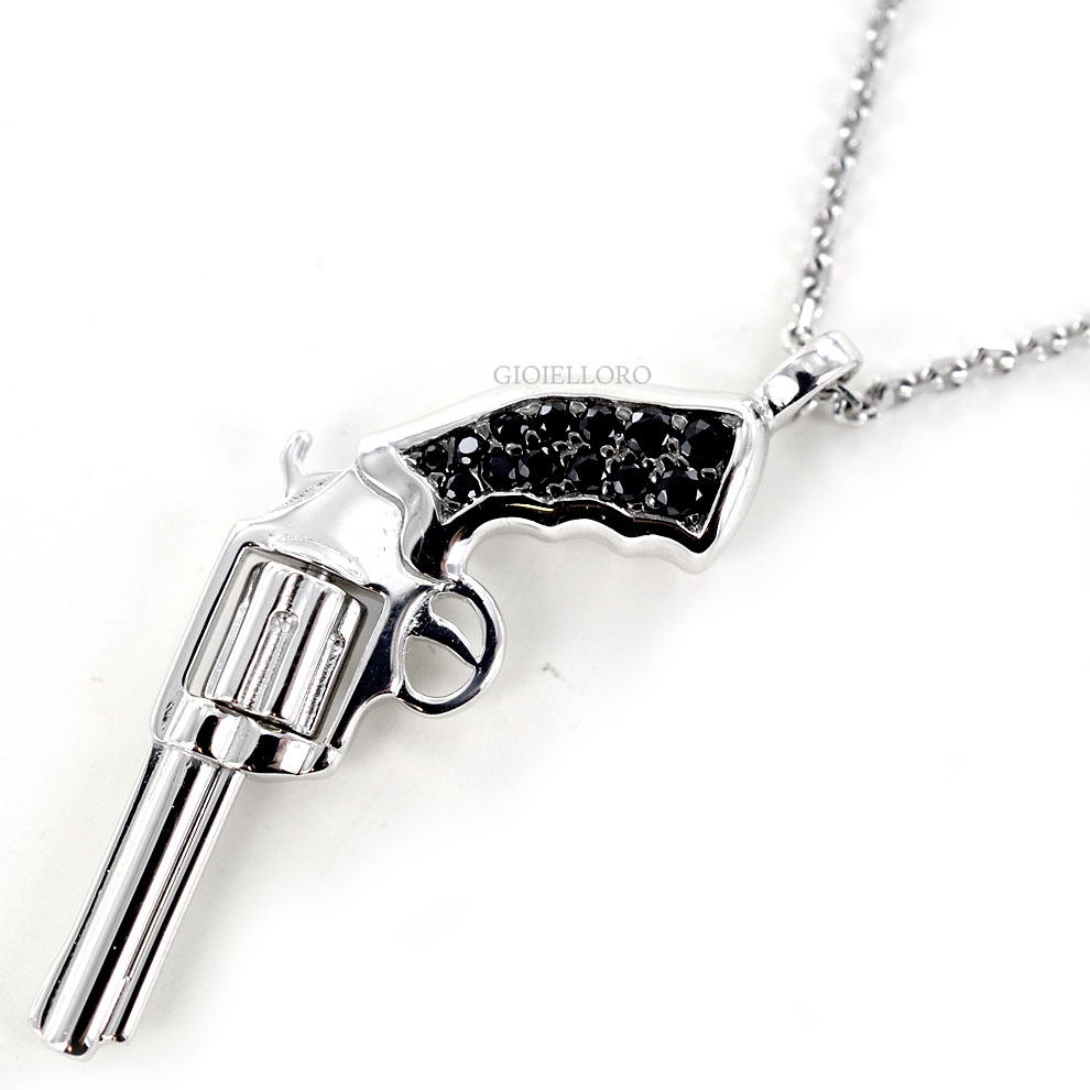 Collana MicLee Con Ciondolo A Pistola In Argento 925 E Zirconi - Gioiello Creativo Moderno Per Donne, Catena 45cm