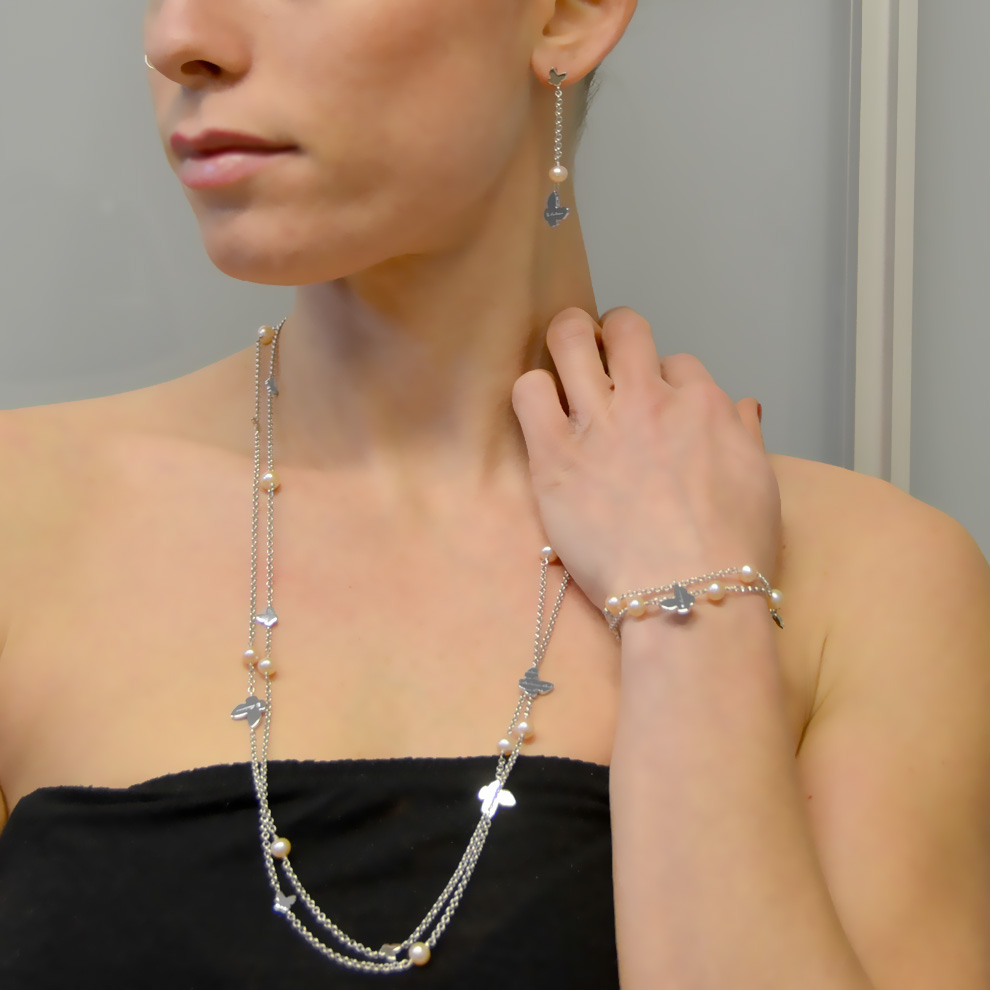 Collana lunga in argento con farfalle e perle by Salvini 20073452 Just a Pearl