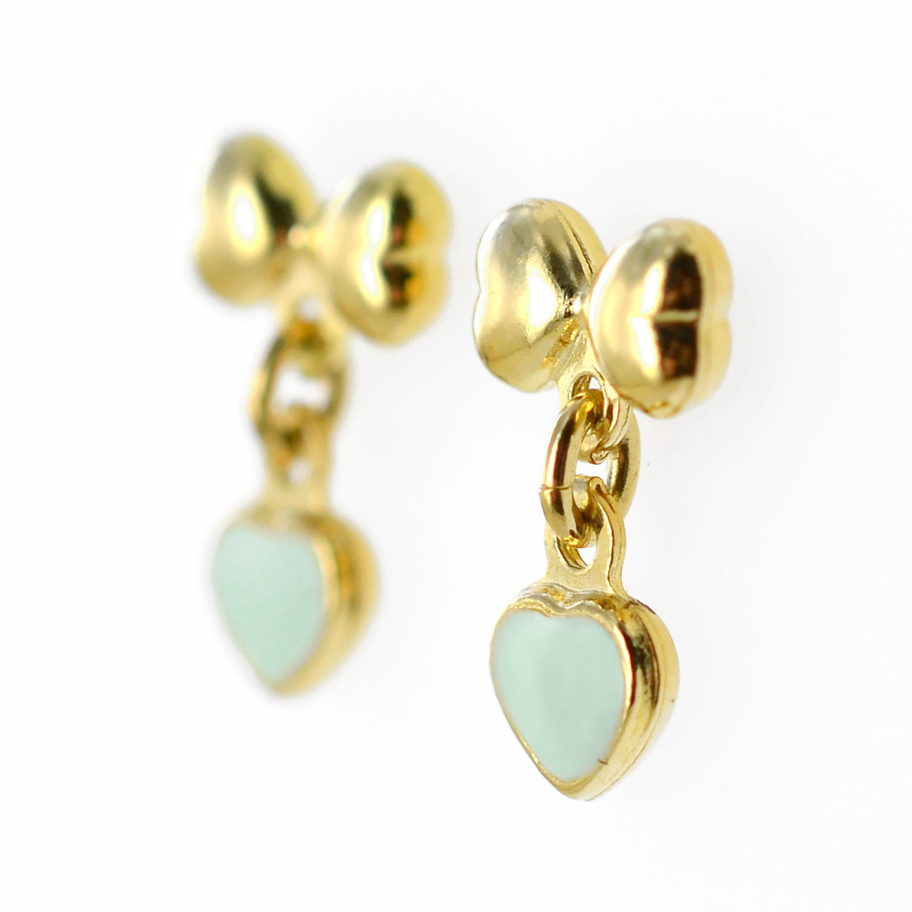 LANBEIDE - Orecchini a forma di cuore o fiocco, con perno, in argento Sterling placcato oro 14 carati,da donna, ottimi come regalo