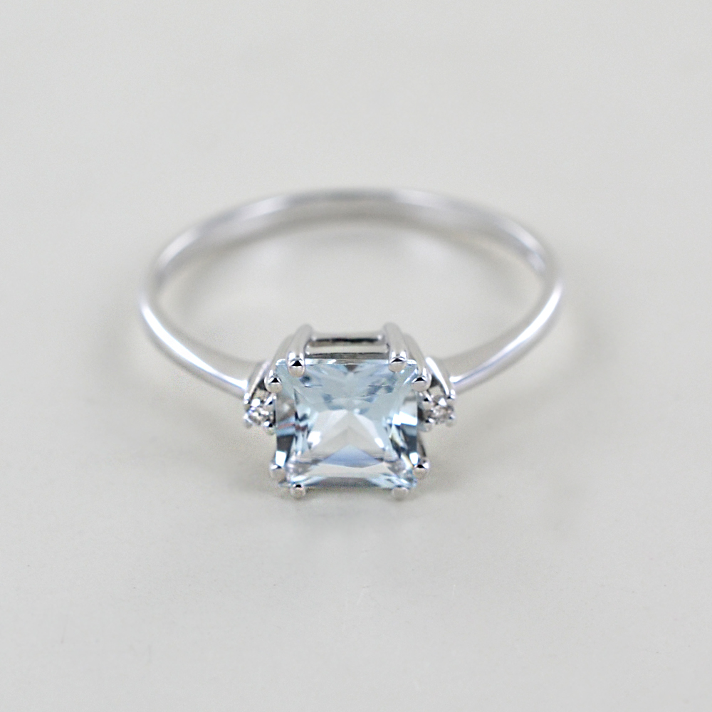 Anello con Acquamarina quadrata Princess e diamanti Orsini Gioielli Gioiellor