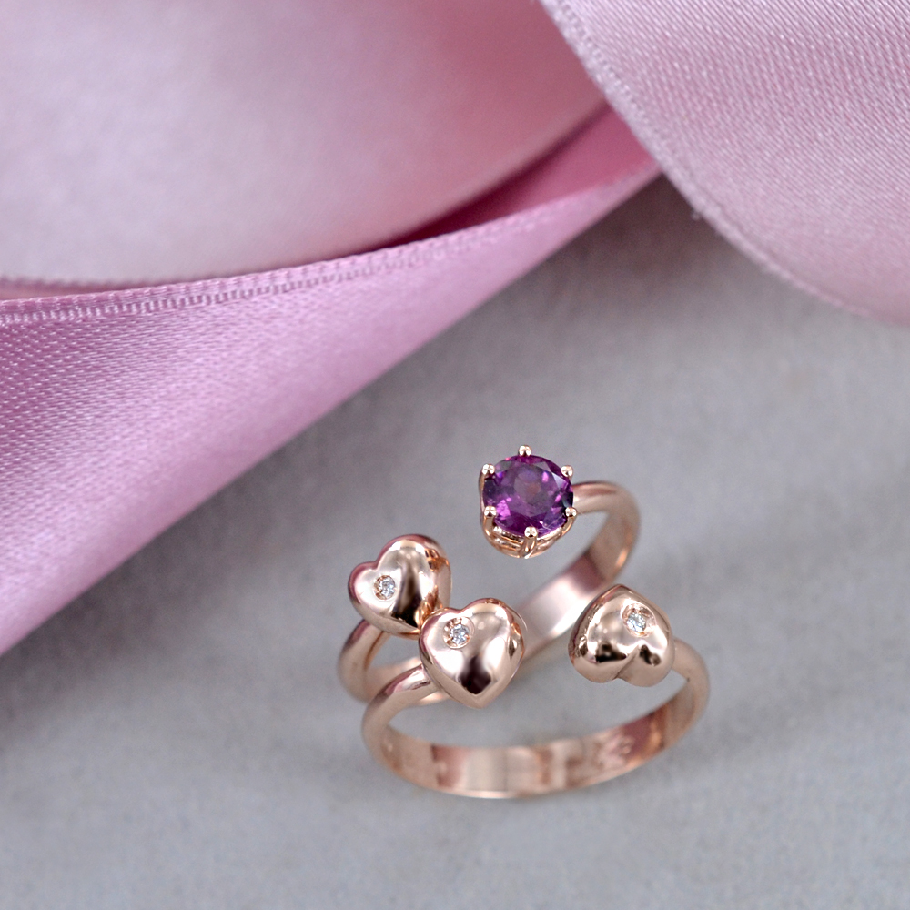 Anello Chevalier a forma di cuore con zaffiri, rubini o diamanti neri