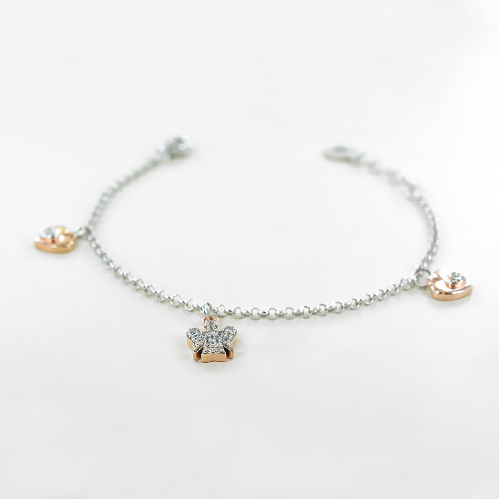 MicLee Bracciale Con Ciondolo Ali D'Angelo E Zirconi | Argento 925 Regolabile, Gioiello Elegante E Creativo Per Donna