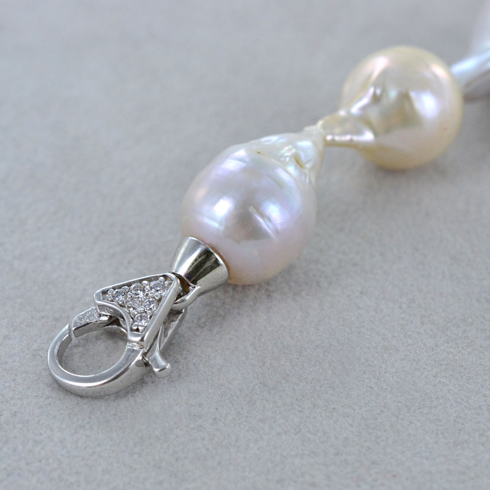 Bracciale 4 Fili Perle D'acqua Dolce Barocche Bianche 7-8mm &ndash; Lunghezza 7 Pollici, Argento Placcato