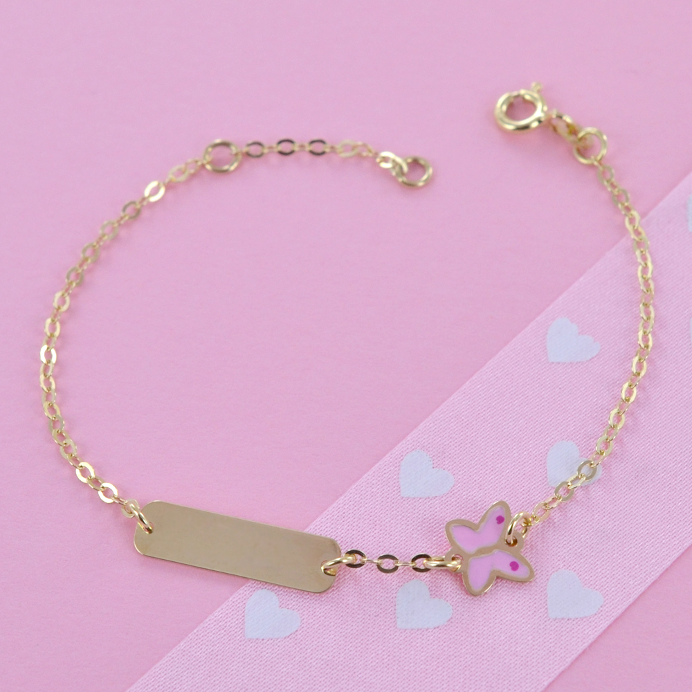 Bracciale Con Anello In Oro E Nappa - Gioiello Donna Con Perline E Farfalla Dorata - Lunghezza 15 Cm