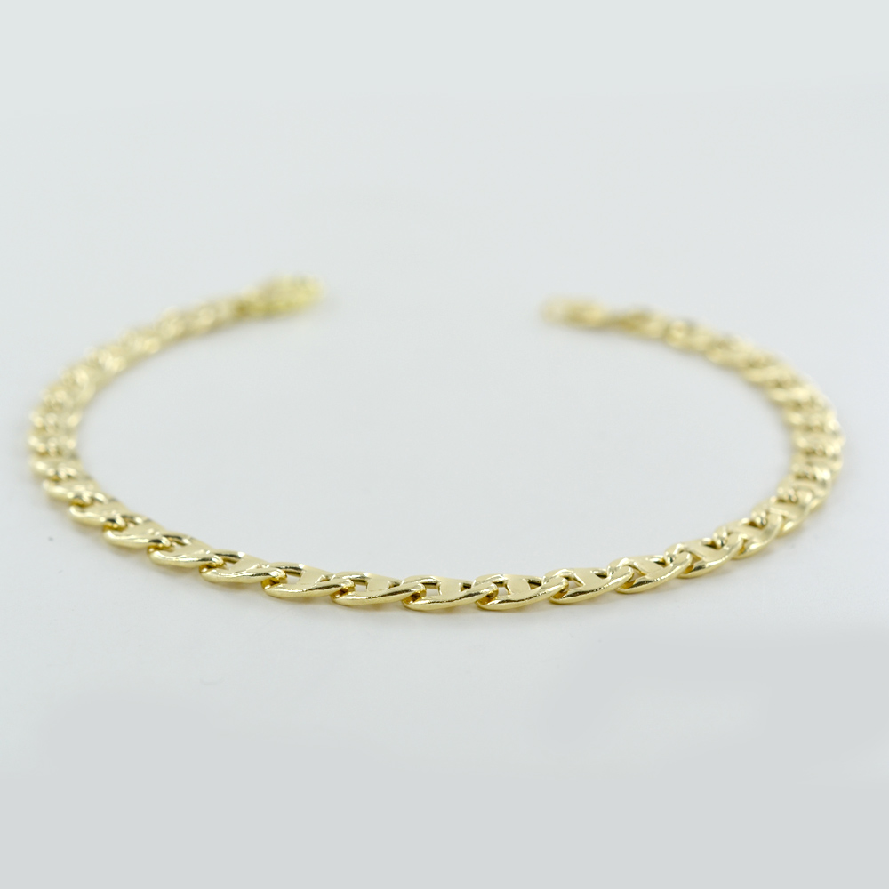 Bracciale da uomo in oro giallo a maglia groumette alternata media