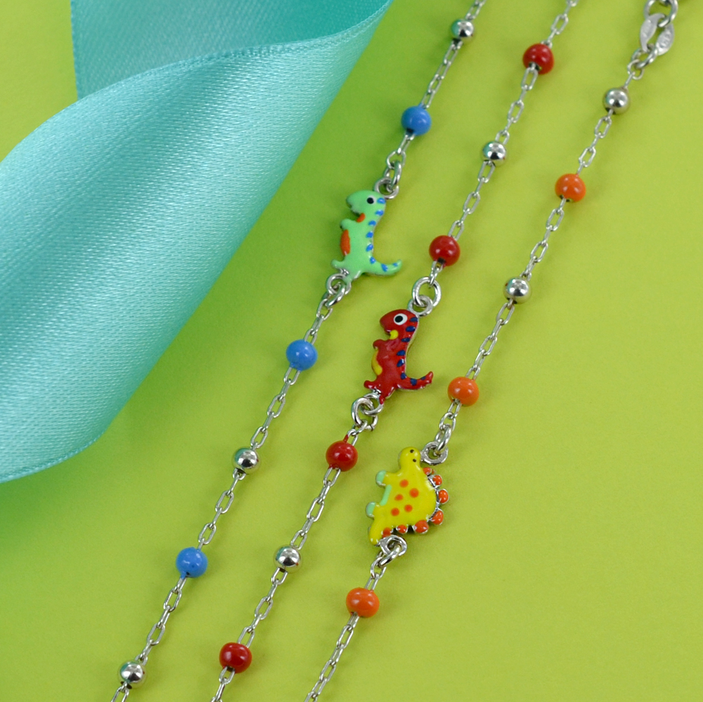 Bracciale in Argento 925 Rodiato con medaglietta Dinosauro