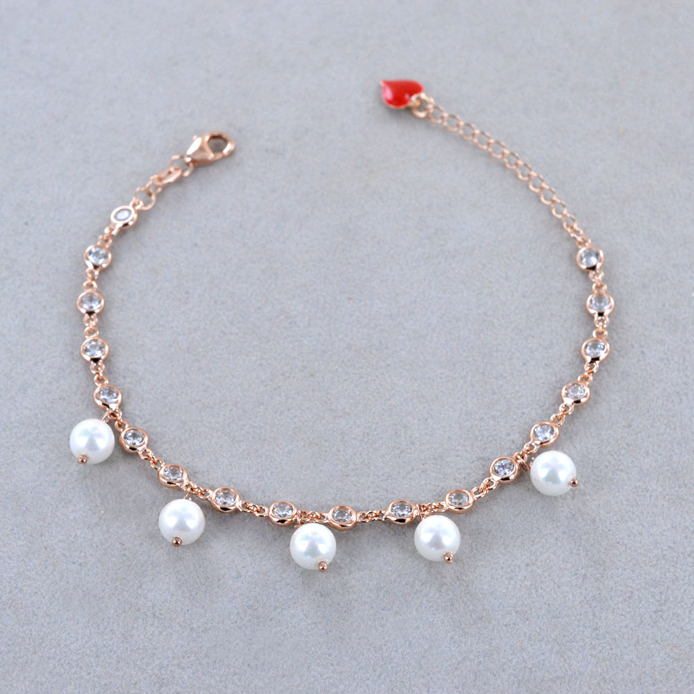 Bracciale dea placcato in oro rosa con perle, gemme blu e charms stella