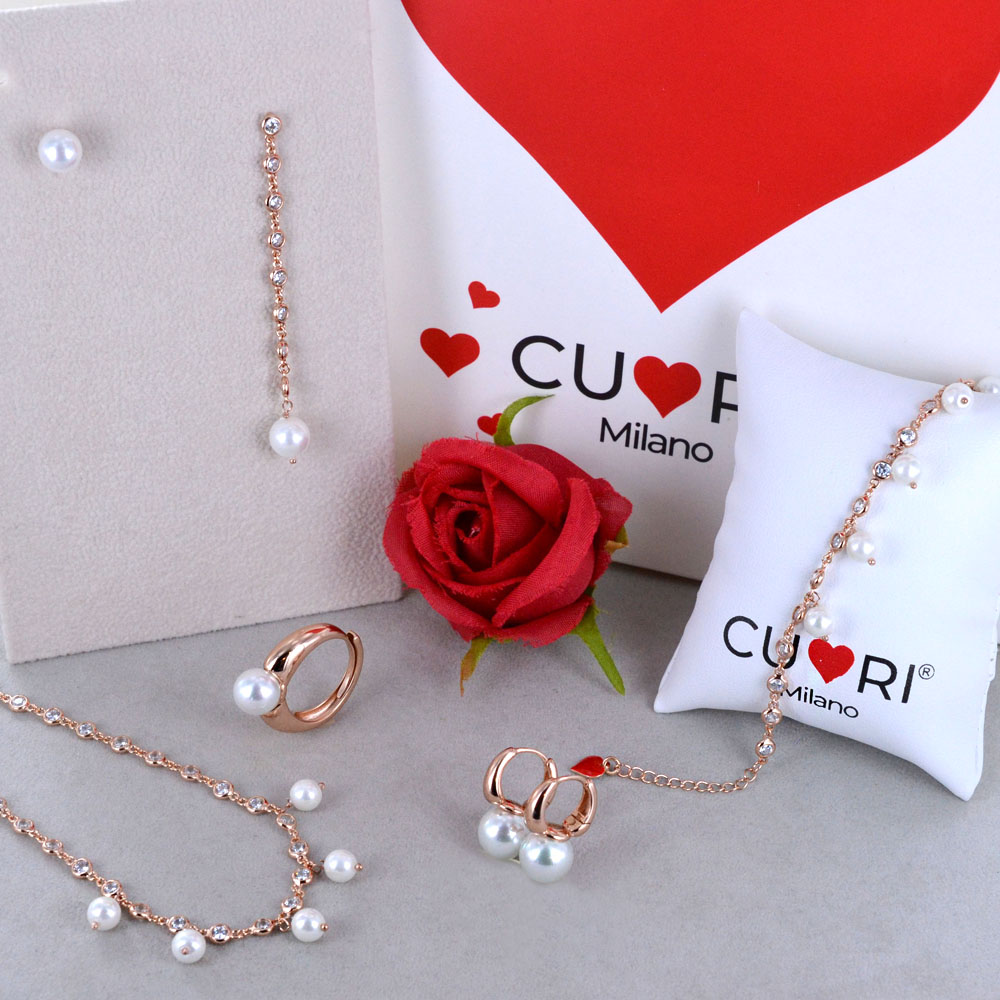 Bracciale in argento rosa e perle Moon Girl Cuori Milano Gioielloro La t
