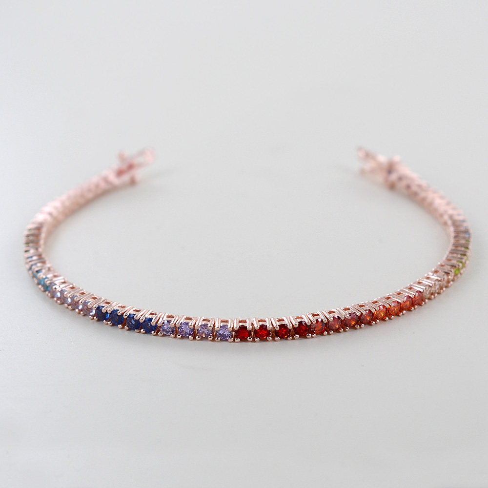 Bracciale Tennis In Argento Con Zirconi Rossi 2,5mm - Rodiato - Foto 4