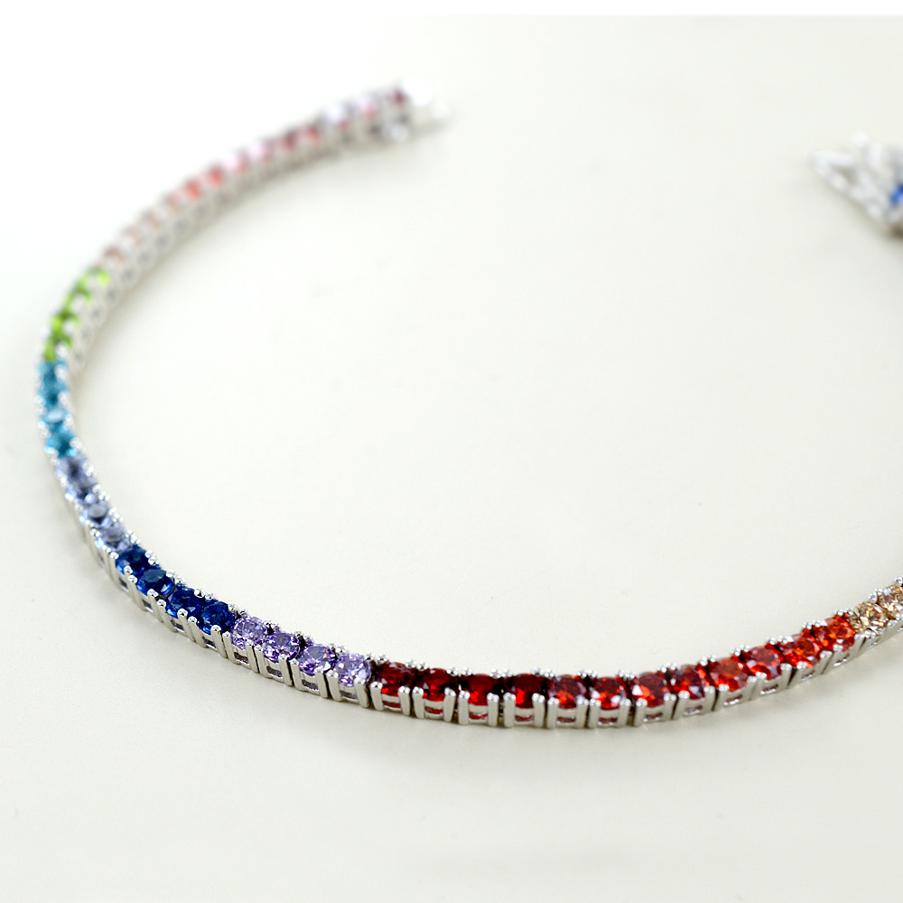 Bracciale Tennis Griffe Cm 17 Con Cubic Zirconia Mm 3 Bianchi In ARGENTO 925 Galvanica Rodio 15950 - Foto 4