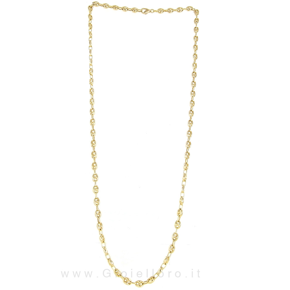 Collana con catena a maglie marine sbuffate da 7 mm, in vero oro giallo 14K, unisex - Italia
