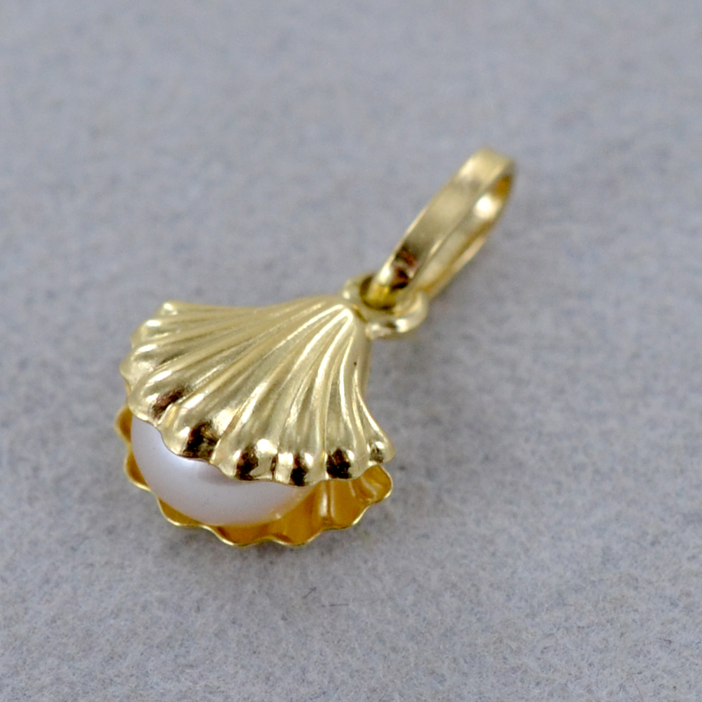 Collana Ciondolo Conchiglia In Titanio Oro Rosa Con Zirconie E Perla – Gioiello Donn