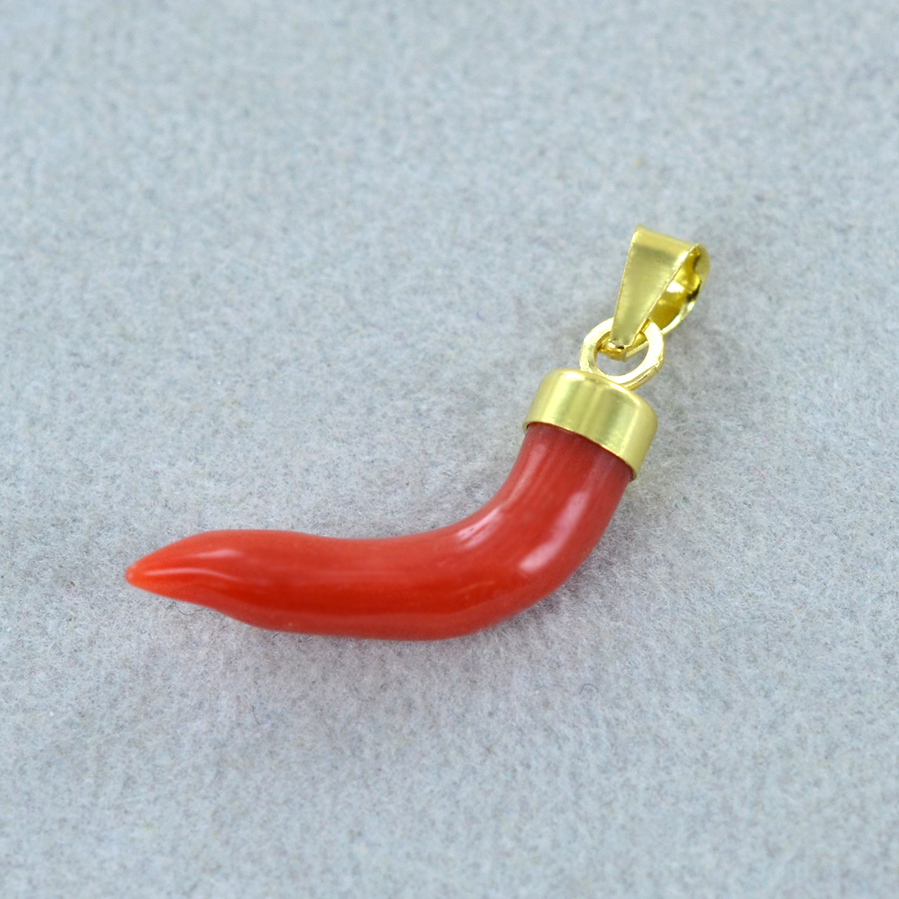 CARISSMA Ciondolo Corno Portafortuna In Oro Giallo 9 Carati, Su Catana Curb 46 Cm. Gioiello Eleganza Italiana Per Donna.