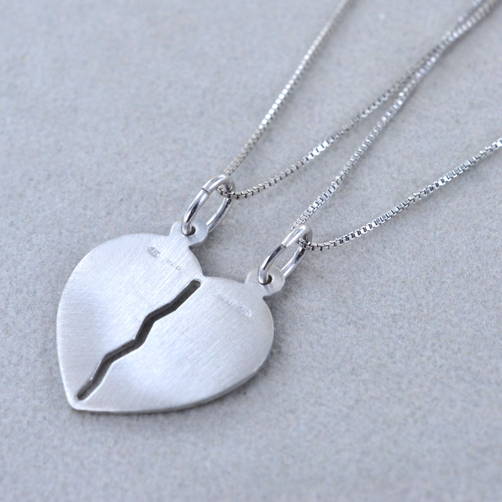 Ciondolo Cuore Diviso Partner ID Con Collana 60 Cm – Incisione Personalizzata – Acciaio Inox Argento – Made In Germany - Foto 4