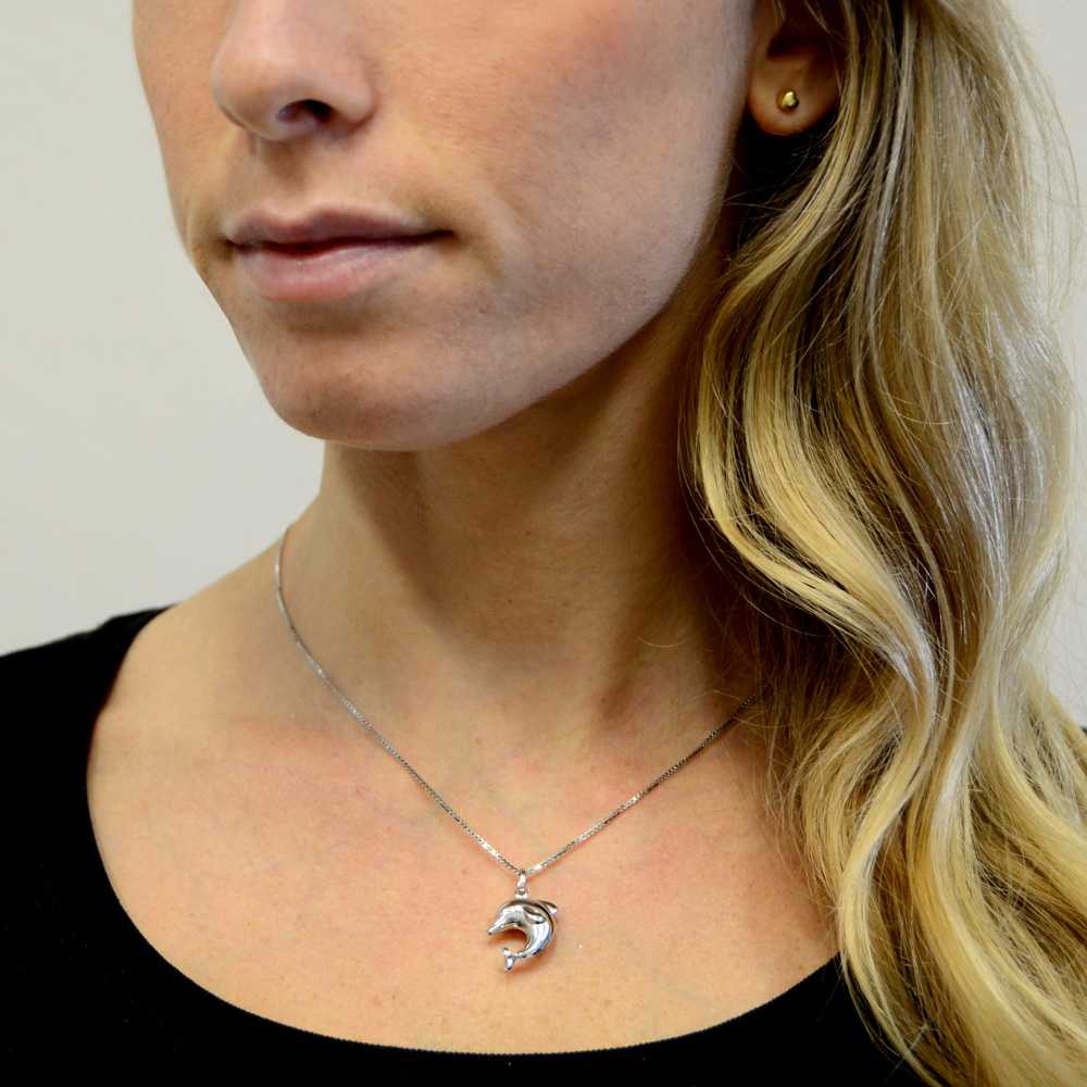 Collana Donna Argento 925 Con Delfino E Zirconi 3A - Gioiello Elegante Placcato Oro Bianco, Regalo Perfetto Per Anniversario E Festa Della Mamma