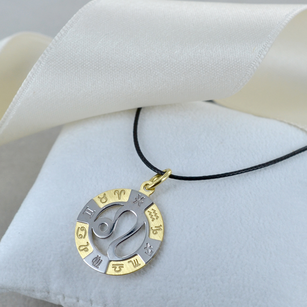 Ciondolo Zodiacale 18k Oro Giallo E Bianco – Diametro 20mm (Unisex, Senza Pietre)