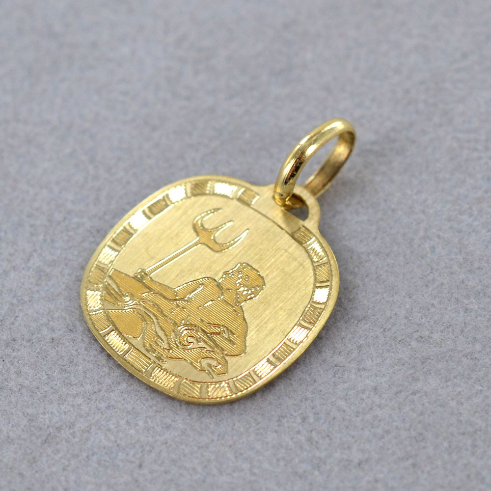 Médaille Pendentif UNOAERRE Zodiac Signe Verseau (Acquario) - Or Massif 18K - Vintage Années 70 - Occasion