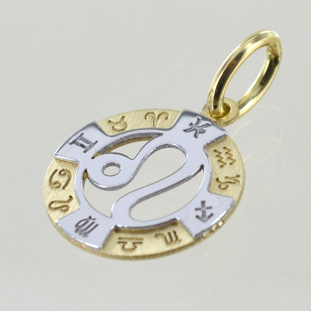 Ciondolo Zodiaco piccolo in oro giallo e bianco SEGNO LEONE Oro 18
