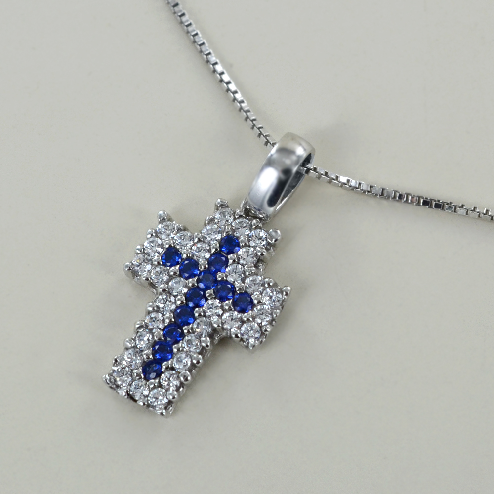 Ciondolo Croce Uomo In Argento Sterling 925 Con Zirconi - Mani Che Pregano 3D - Foto 3