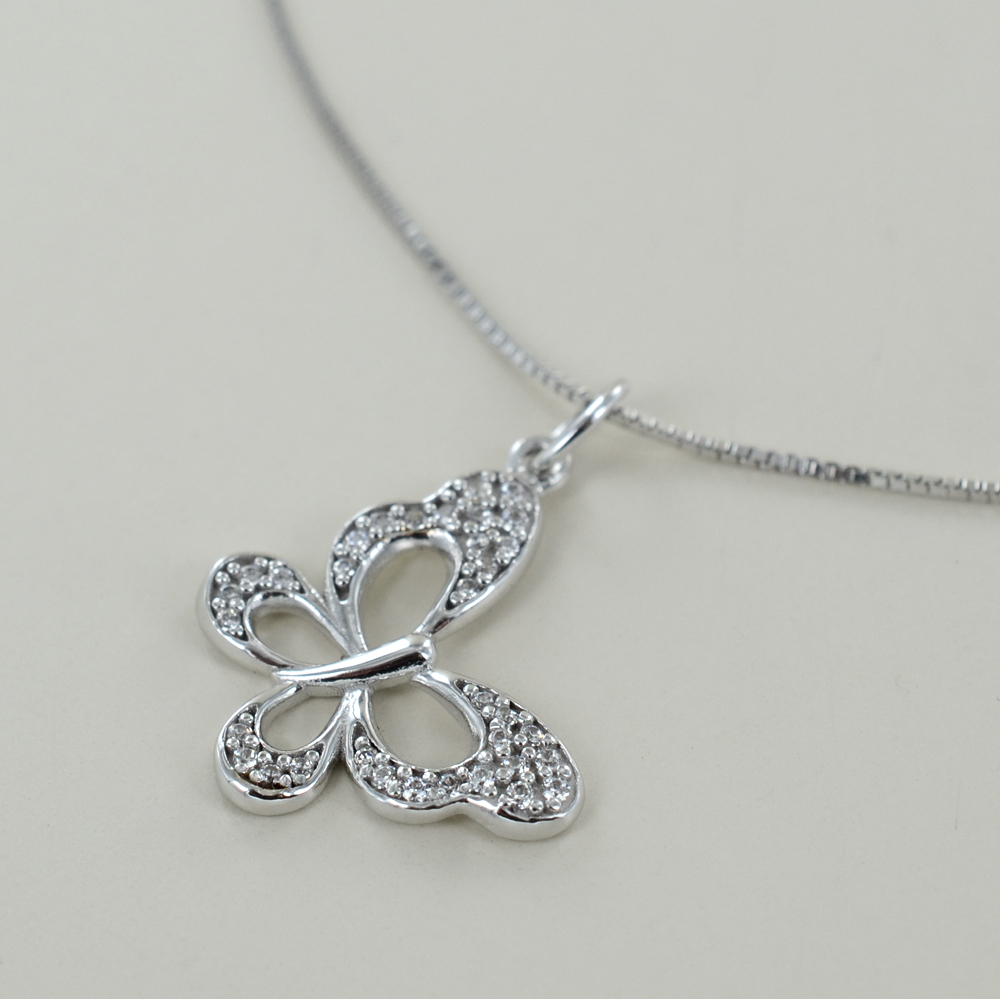 Collana Ciondolo Farfalla In Argento 925 Con Zirconi – Catena 40+5 Cm, Ciondolo 1.25x1 Cm, Elegante Gioiello Per Donna, Ipoallergenico