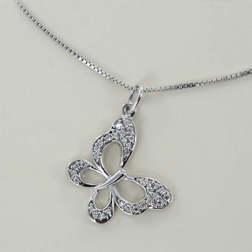 CLEVER SCHMUCK Collana da donna con ciondolo a forma di farfalla, 22 x 18 mm, 3 zirconi e catena, 45 cm, in argento Sterling 925, in confezione regalo, Argento sterling, Zirconia cubica
