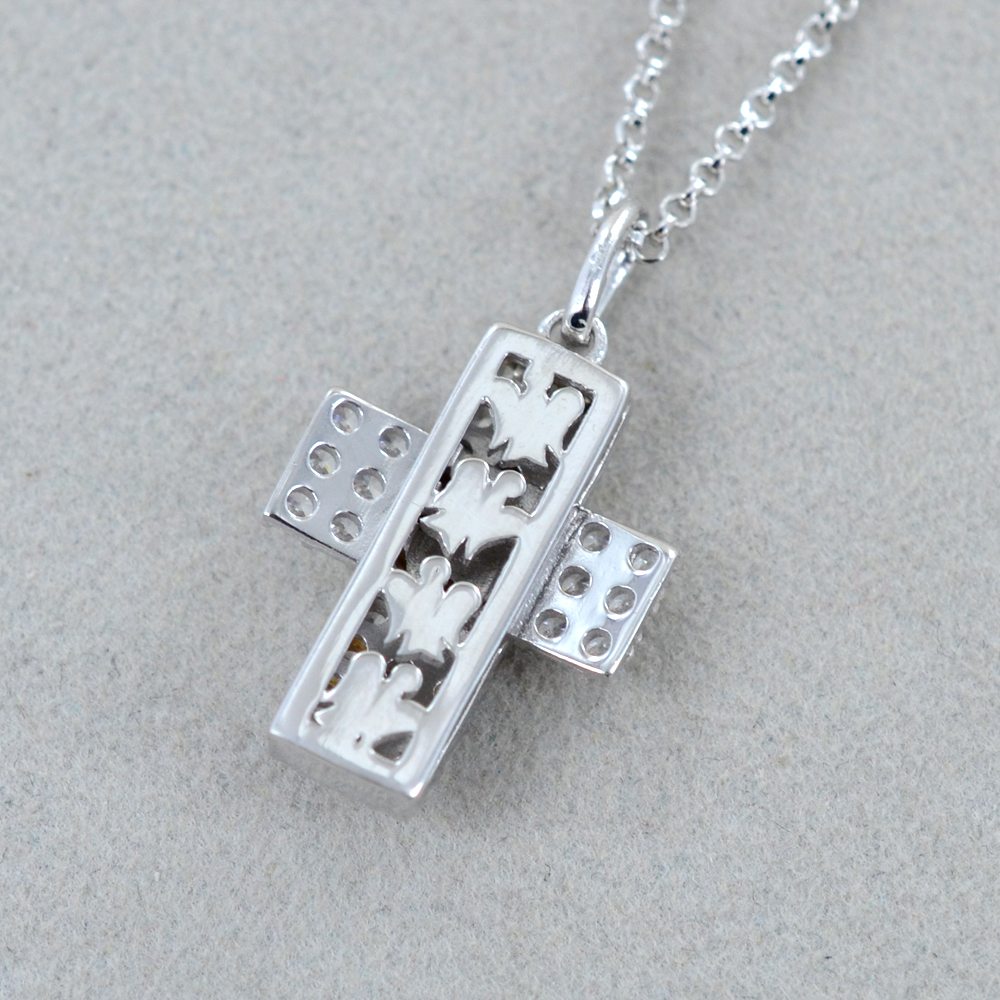 Collana con ciondolo a forma di cuore con croce religiosa in argento - Argento Sterling 925 - Collana regolabile in argento da 16 a 18 - Italia