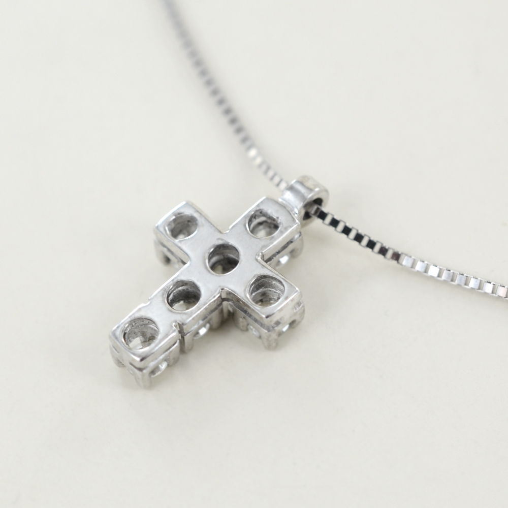 Collana Con Ciondolo A Croce Cuore In Argento 925 E Zirconi - Catena 45 Cm