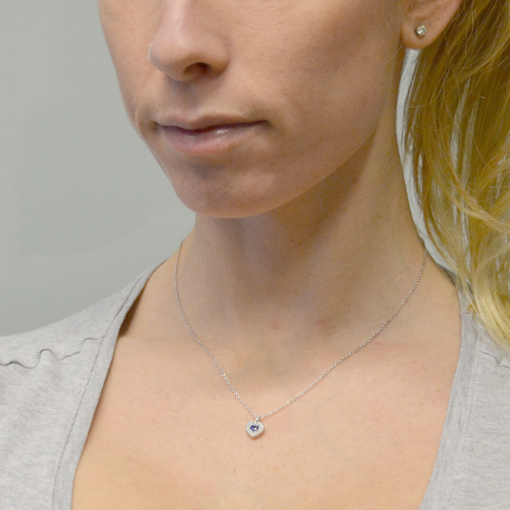MagiDeal Ciondolo Cuore Con Zaffiro Cristallo – Collana In Argento, Regalo Donna