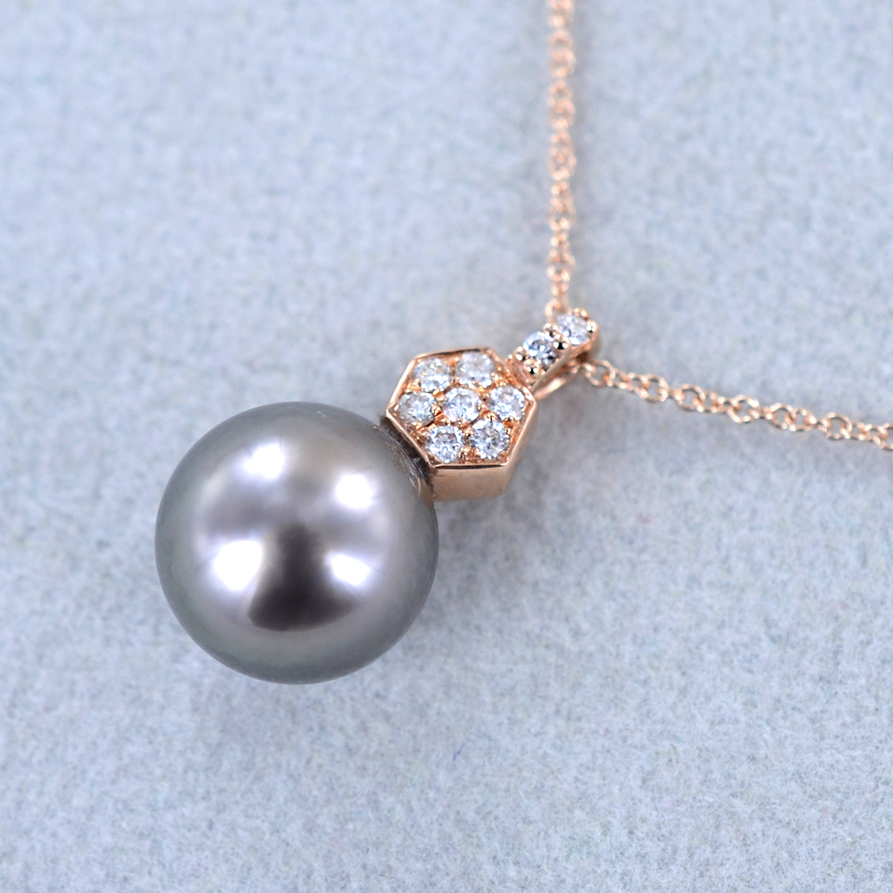 Collana Con Ciondolo Perla Singola Tahitiana Nera 9-10 Mm Su Oro Giallo 14K Placcato
