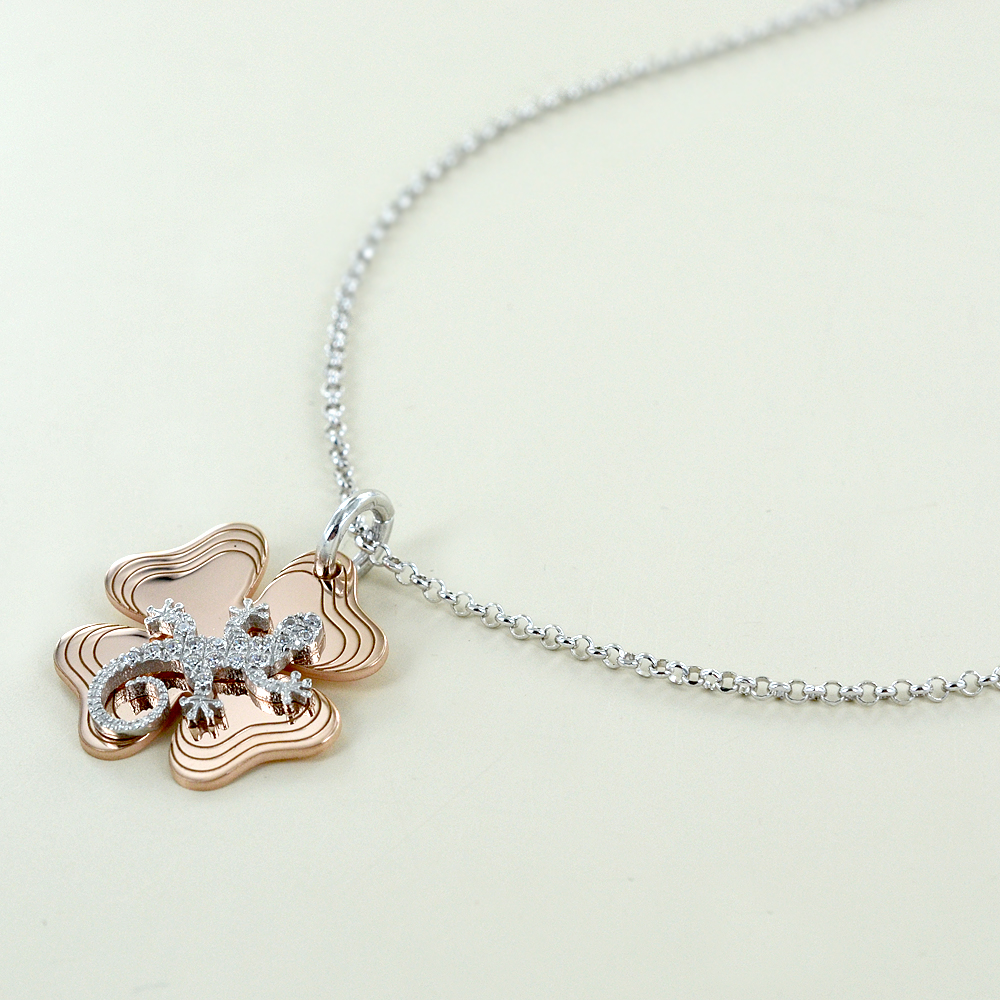 COLLANA FIOCCO IN ARGENTO RODIATO ORO BIANCO 18 KT ZIRCONI TAGLIO BRILLANTE