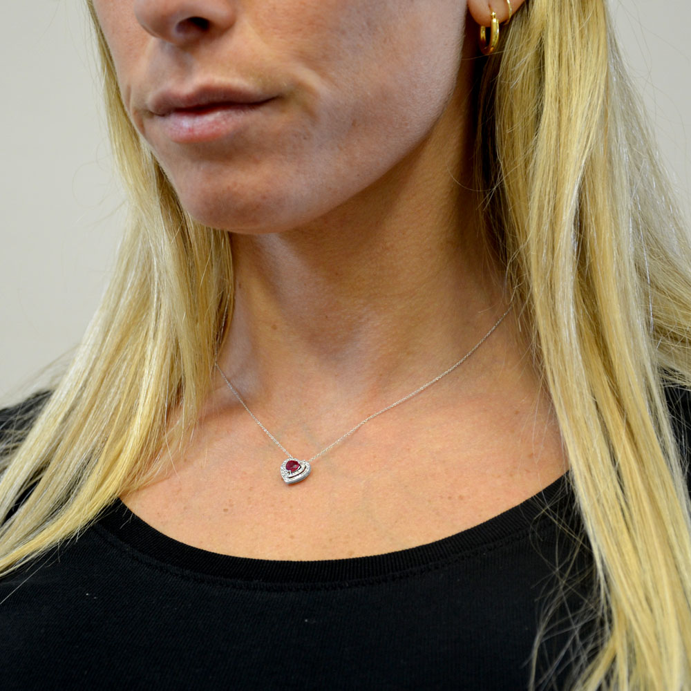 Collana Elegante Namana Con Doppio Ciondolo - Rosso Rubino O Blu Zaffiro, Catena Regolabile Argento - Foto 5