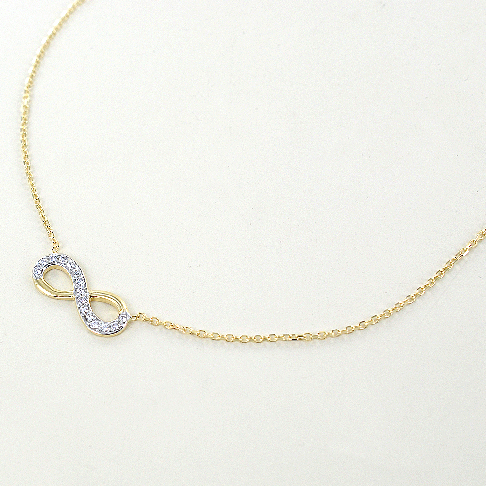 Collana D'Oro Donna, Ciondolo Infinito In Oro Giallo 14 Carati (585) Solido, Regalo Di Gioielli Per Donna Ragazza - Catena Lunghezza: 40 5 Cm - Foto 10