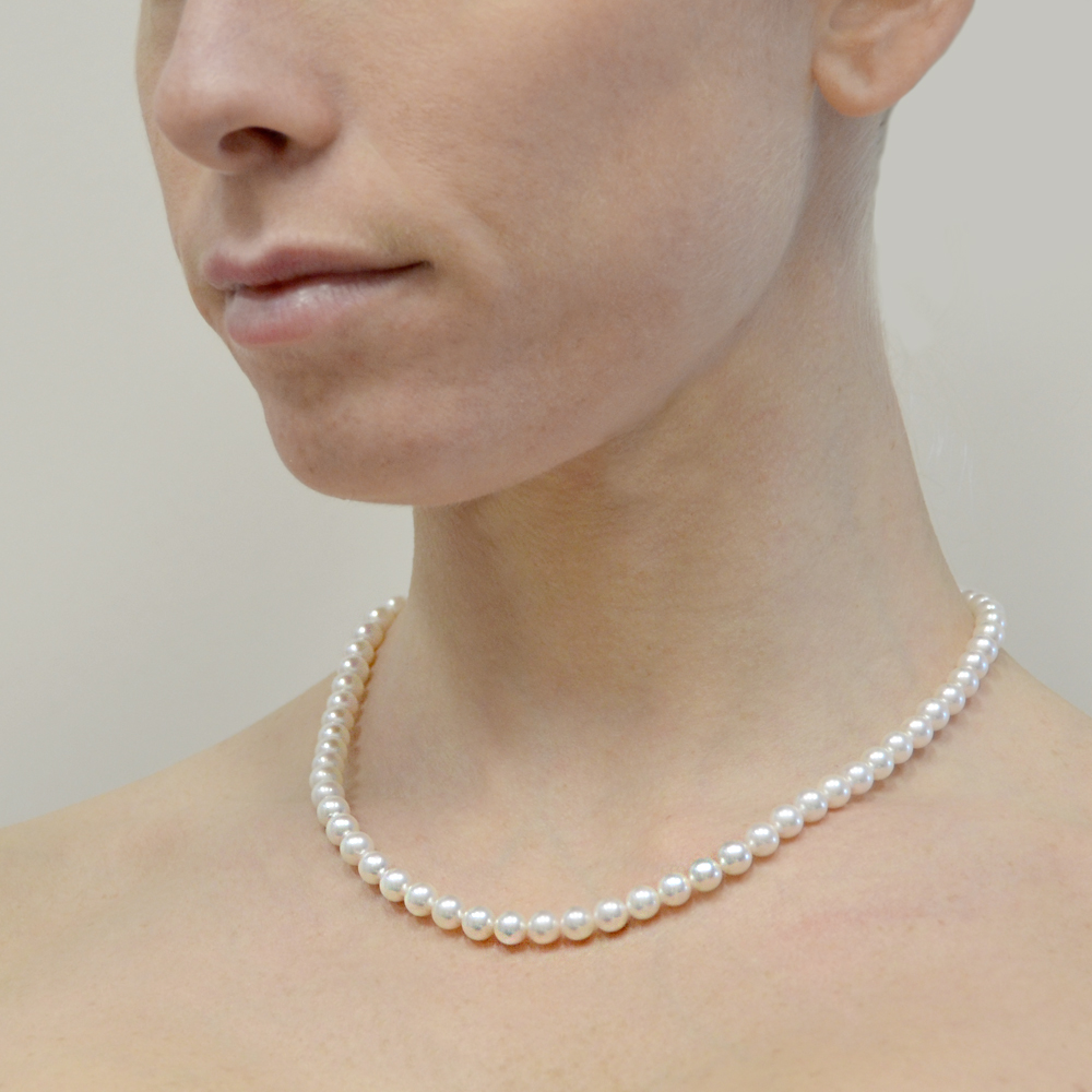 Collana filo di perle Akoya 6.00 - 6.50 mm AA con chiusura in oro bianco | Gioi