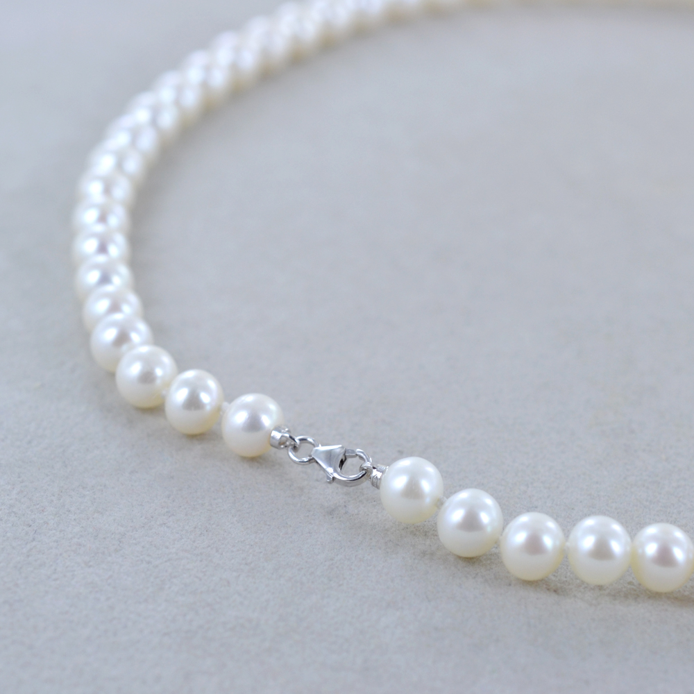 Collana di Perle di Acqua dolce Ovali 6-7 mm e Argento Sterling
