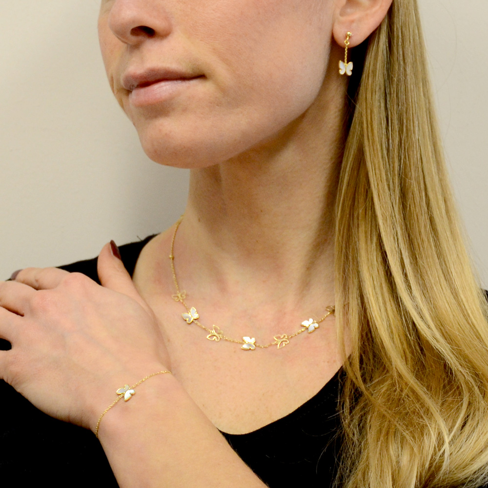 Collana A Doppio Strato Con Ciondolo Farfalla: Argento E Oro, Zirconi, Gioielli Eleganti Per Donna, Regalo