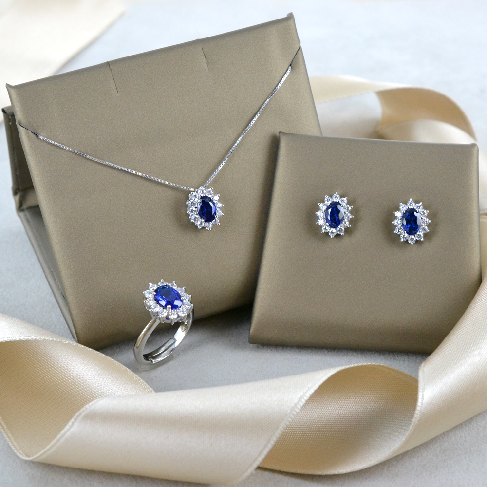 Cavigliera Acciaio Con Zircone Blu - Doppia Fila, Pendenti A Cerchio, Regalo Elegante