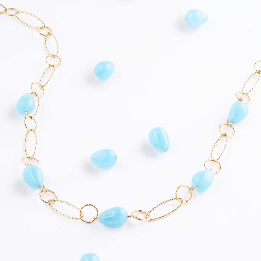 Collana donna in bronzo bagnata in argento e pietra quadrata