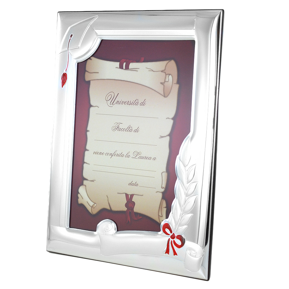 Cornice In Argento Laurea 13x18 Cm Argento E Smalto Rosso Gioielloro It L