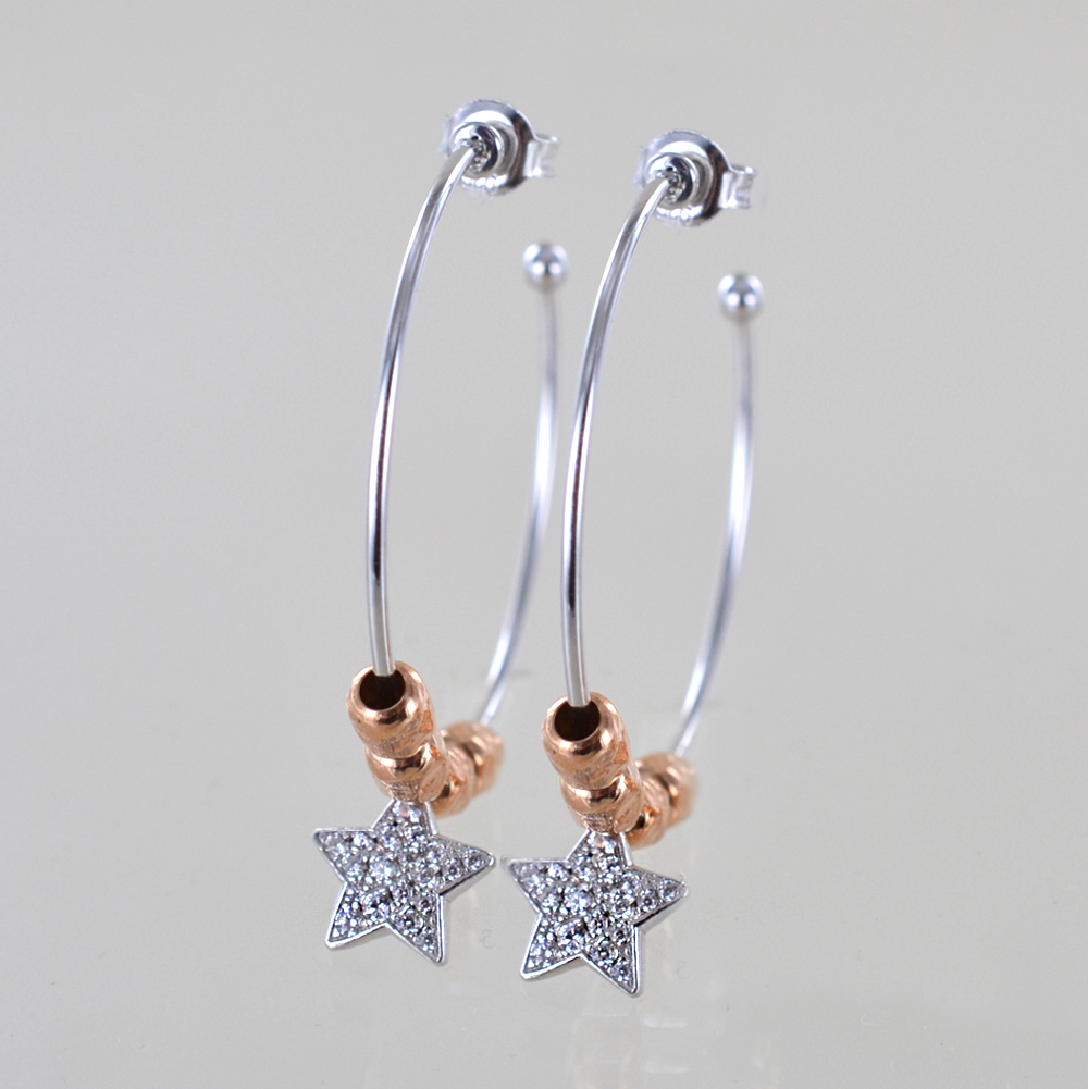 Orecchini Pendenti Cerchio Donna Argento Sterling 925,Orecchini Pendenti A Forma Di Stella Di Cristallo Asimmetrici Di Personalità Delicati Orecchini - Foto 12