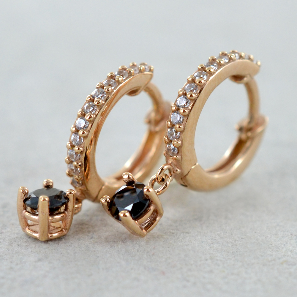 Enrose Orecchini a cerchio da donna, in oro nero e oro 14 carati, 30 mm