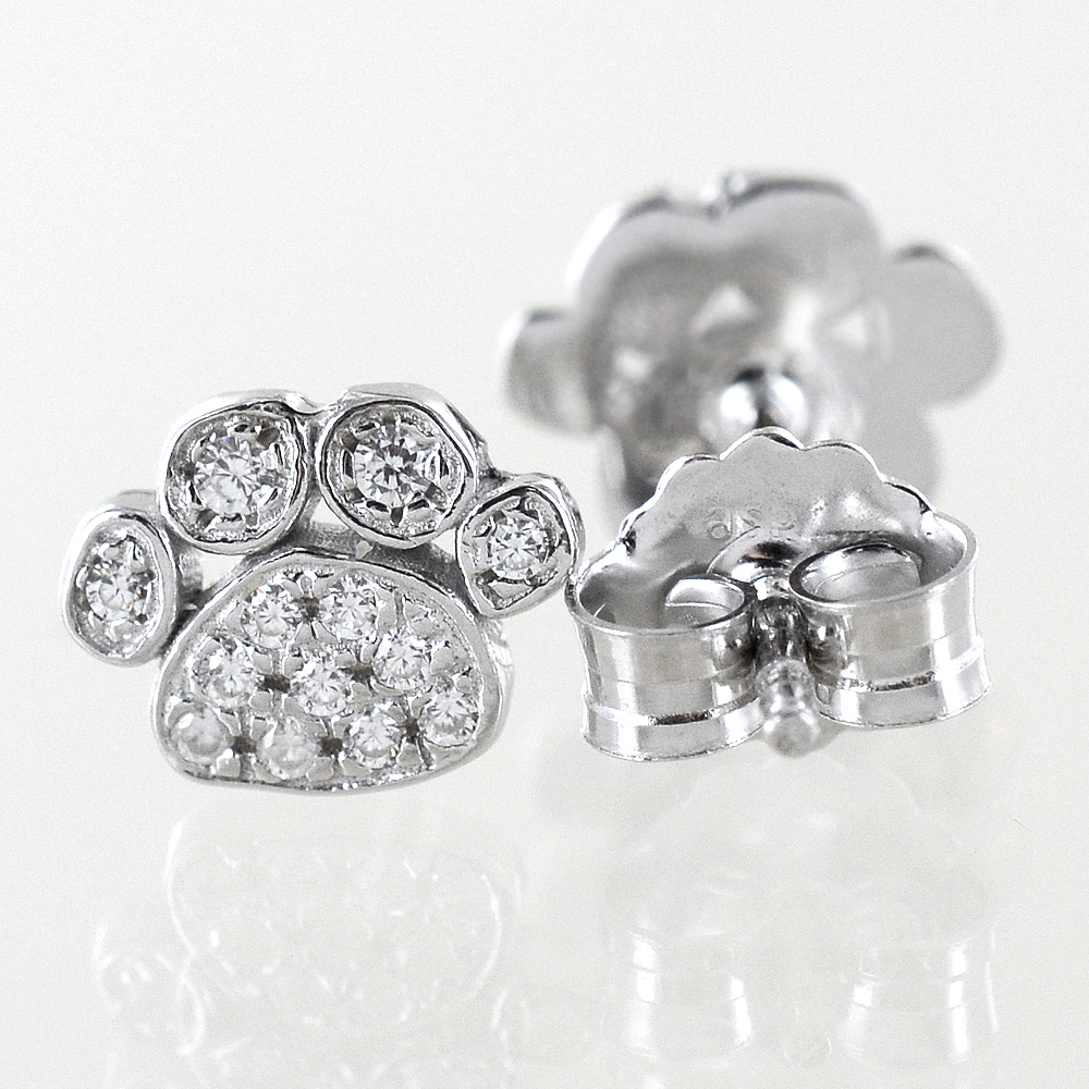 Orecchini A Perno Zampa In Argento 925 Con Zircone Sintetico – Gioiello Per Amanti Degli Animali, 13mm, In Confezione Regalo