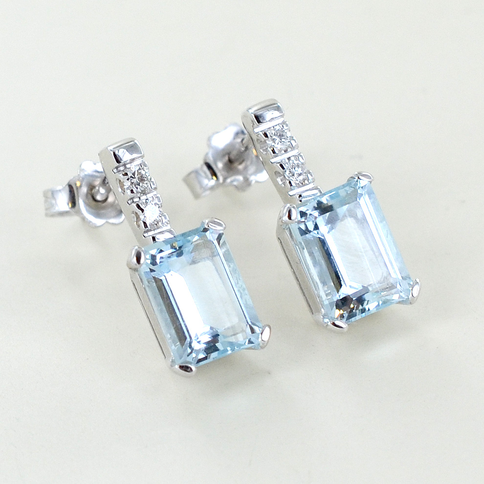 Orecchini Acquamarina E Diamanti Gemma Taglio Smeraldo Roma - Foto 5