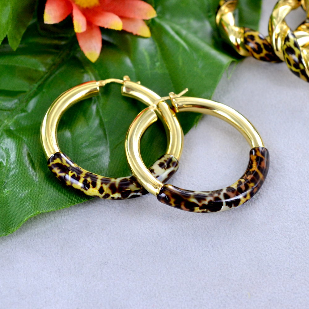 Orecchini Moda Leopardato Bling Retrò 2,5cm - Borchie Cristallo Nero & Oro