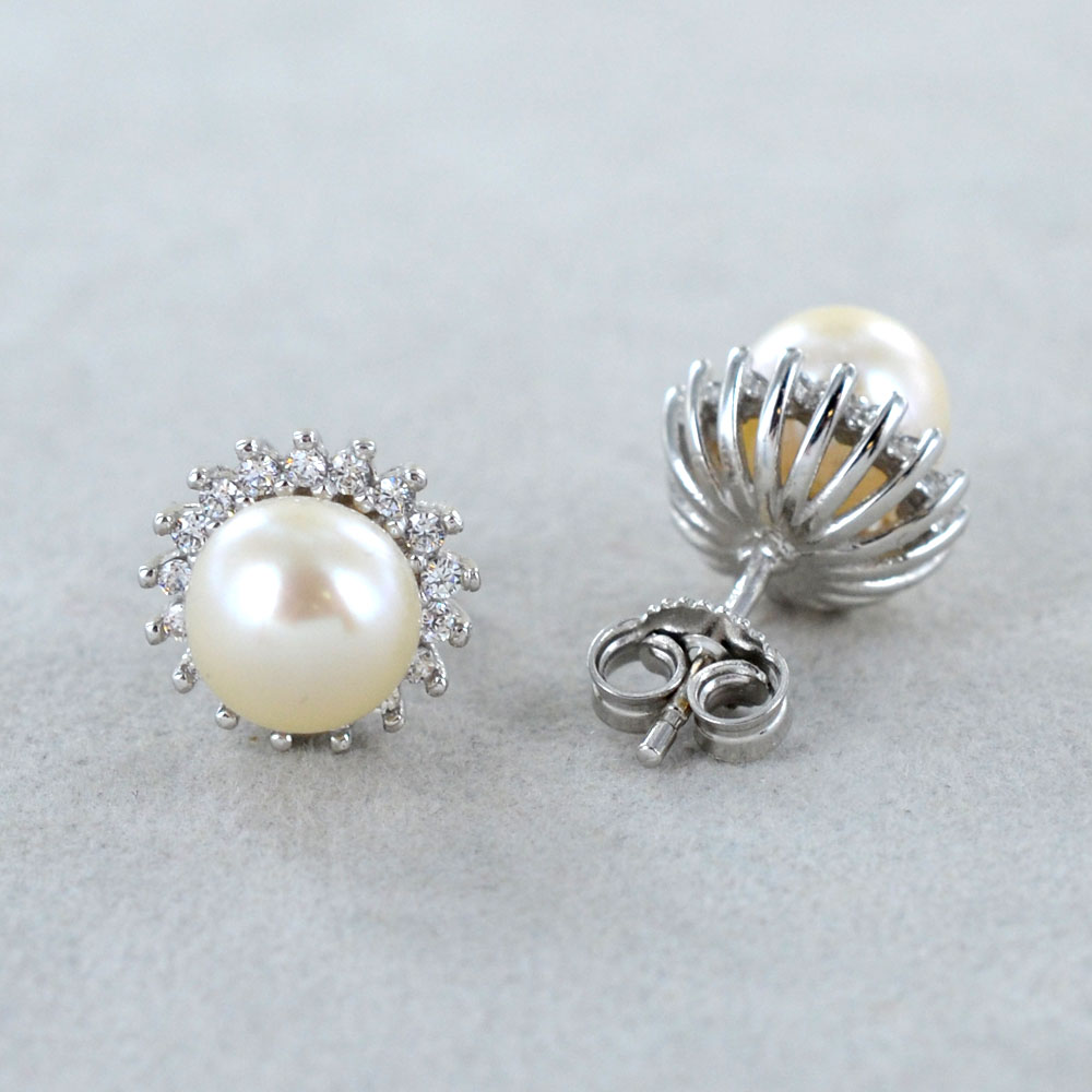 Orecchini Con Perle Tonde Piatte Grigie Con Perno E Argento Sterling - Foto 9