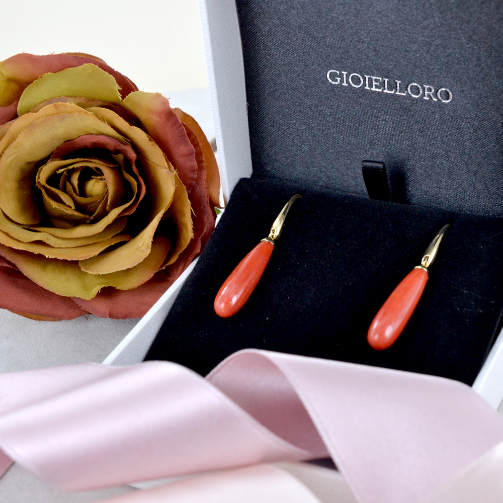 Orecchini Pendenti In Corallo Rosso Sardegna – Argento 925 Placcato Oro Rosa, Fatti A Mano In Italia - copertina