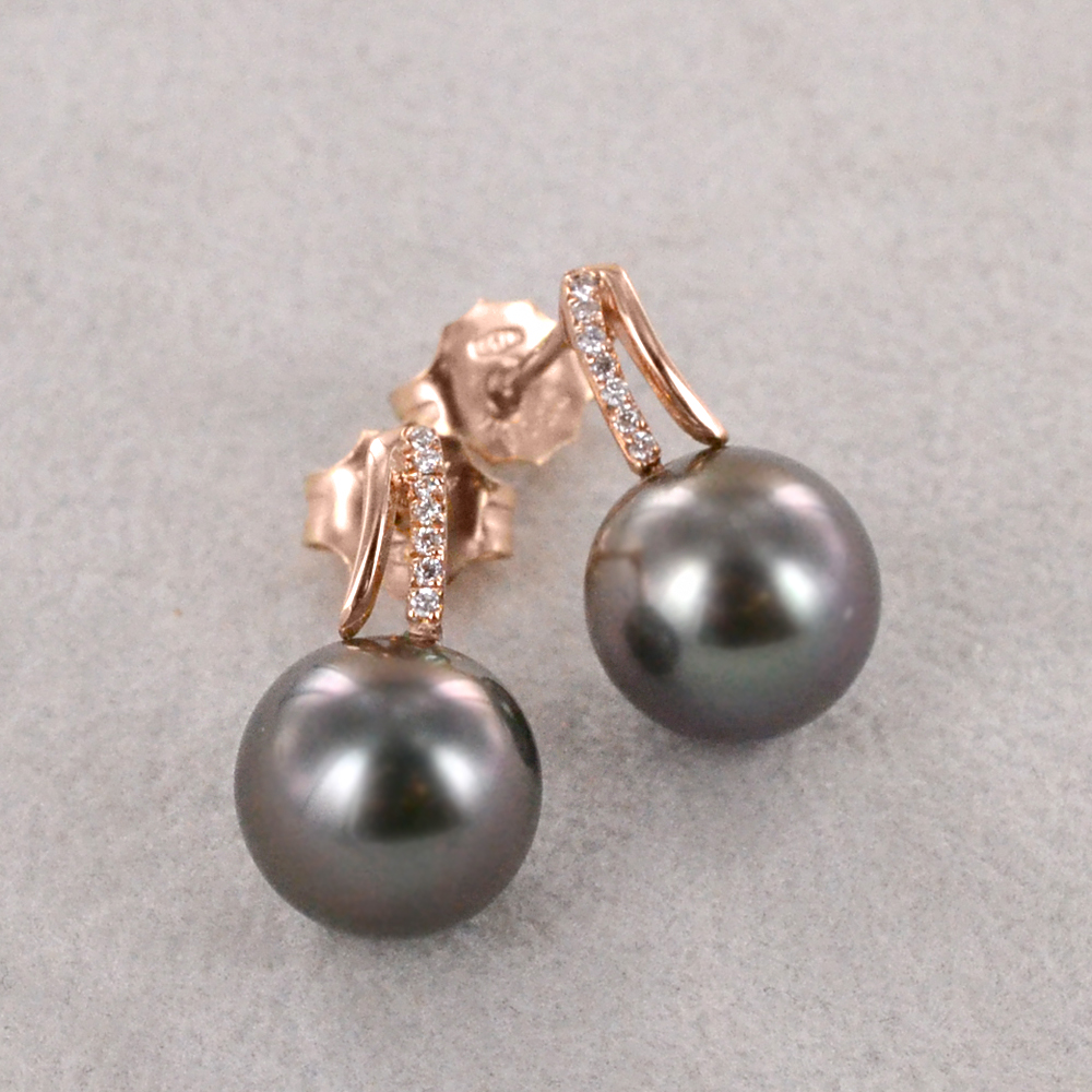 Mikimoto Orecchini con Perle in oro rosa, diamanti e perle, colore nero - Acquista online su