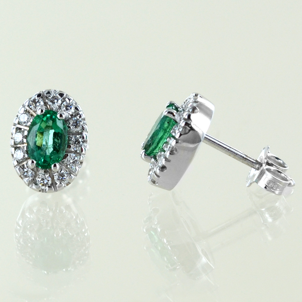 Gioielli Orecchini Orecchini pendenti Orecchino in argento smeraldo e diamanti sterling 
