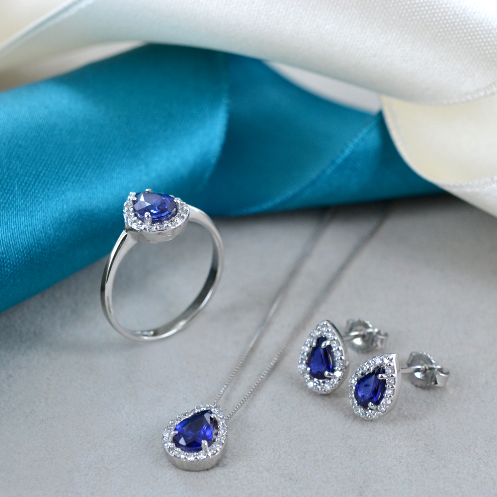 Orecchini Miluna - a Goccia in Oro Bianco 18 carati con Zaffiro Blu e Diamanti Naturali - ERD3011